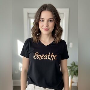 Athletic Works Black V-Neck Tee  'Breathe' Script Women’s/Teen Girls XL(16-18)